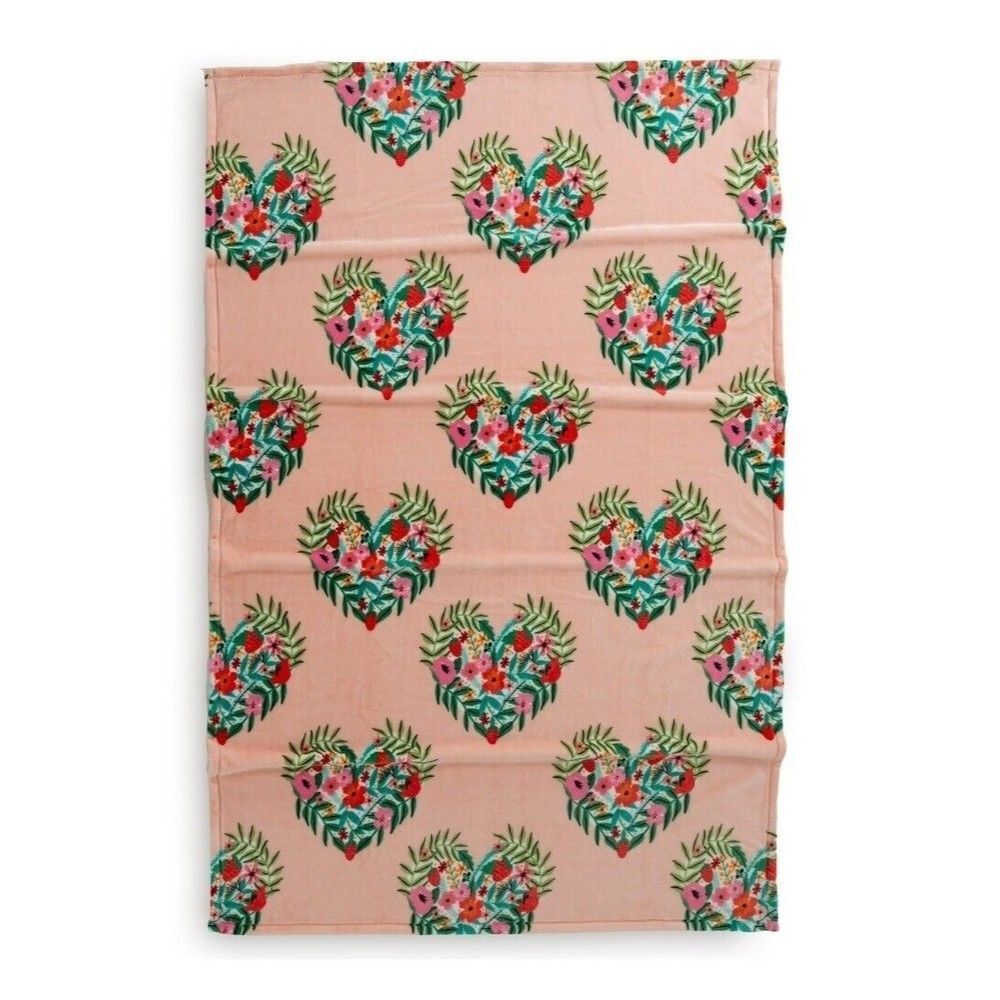 Berkshire Artist Series Throw Blanket Mia Charro Pink Floral Hearts 50x72 NWT - Picture 3 of 5